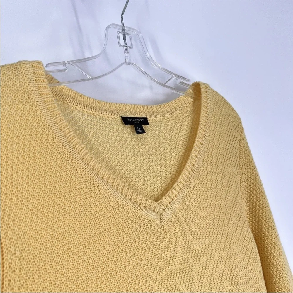 Talbots Cotton Sweater Womens Size Large P Yellow Textured Knit Tassel Accent